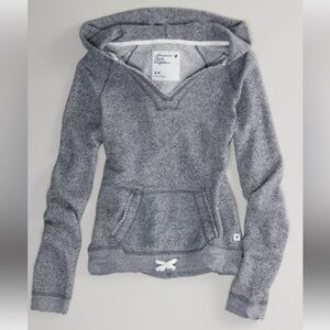 American Eagle Outfitters Heather Gray V-Neck Pullover Hoodie